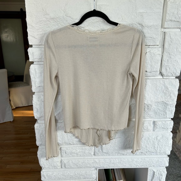 UO Urban Outfitters Lace Trim Ribbed Dainty Cream Cardigan - Picture 5 of 9